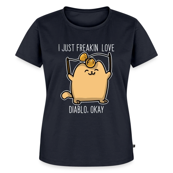 Maquette de T-shirt Premium bio Femme « Chaton Diabolo Joueur » à personnaliser