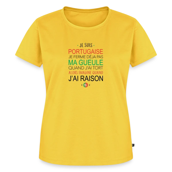 Maquette de T-shirt Premium bio Femme « Portugaise : Ma Voix Compte, Toujours Raison ! » à personnaliser