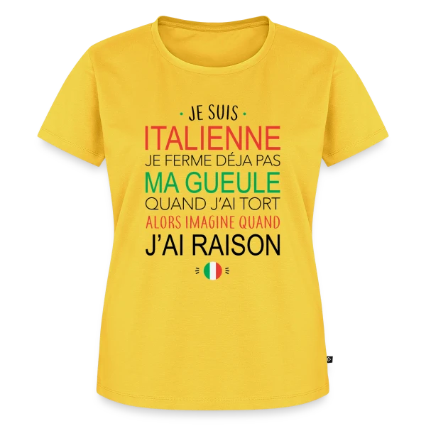 Maquette de T-shirt Premium bio Femme « "Italienne : Ma Voix, Ma Loi" » à personnaliser