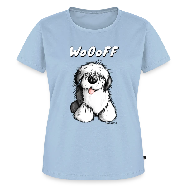 Maquette de T-shirt Premium bio Femme « Woooff le Bobtail Rigolo » à personnaliser