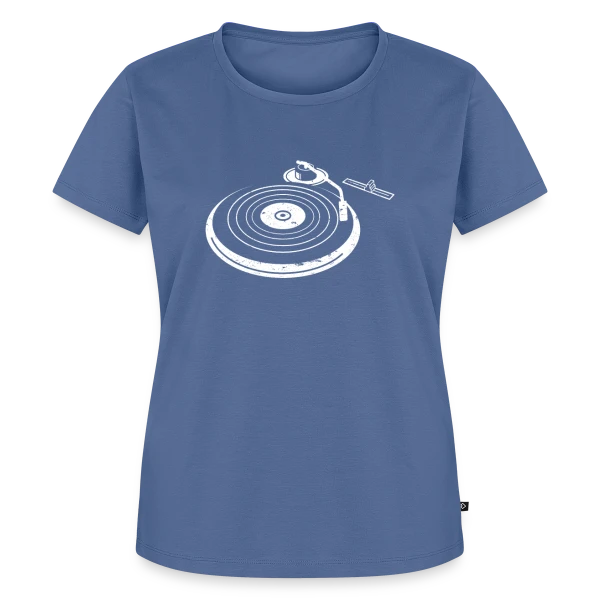 Maquette de T-shirt Premium bio Femme « Platine Vinyle DJ Rétro » à personnaliser
