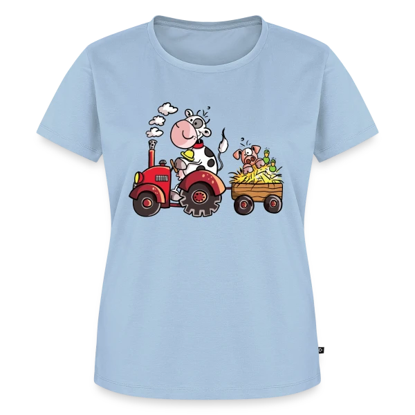Maquette de T-shirt Premium bio Femme « La Vache au Volant, le Cochon à Bord - T-shirt Agricole Fun » à personnaliser