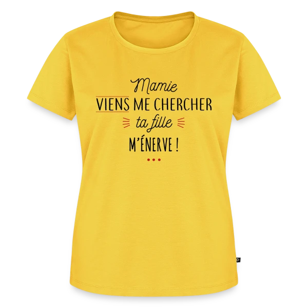 Maquette de T-shirt Premium bio Femme « Mamie, au secours, ta fille m'énerve ! » à personnaliser