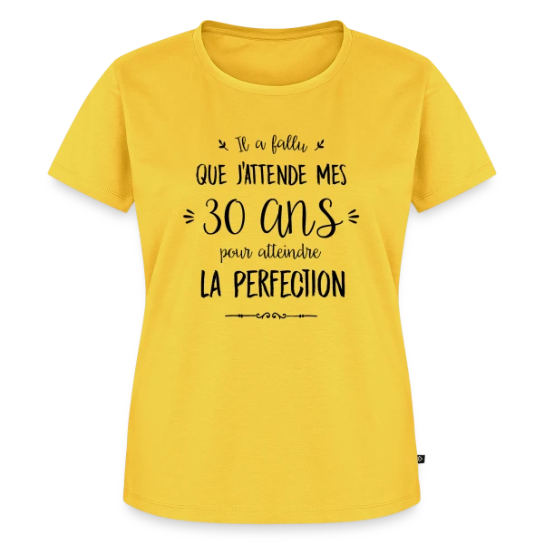 Maquette de T-shirt Premium bio Femme « 30 Ans : La Perfection Atteinte ! » à personnaliser