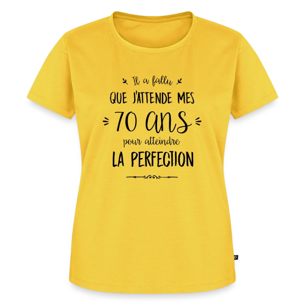Maquette de T-shirt Premium bio Femme « 70 Ans : L'Âge d'Or de la Perfection » à personnaliser