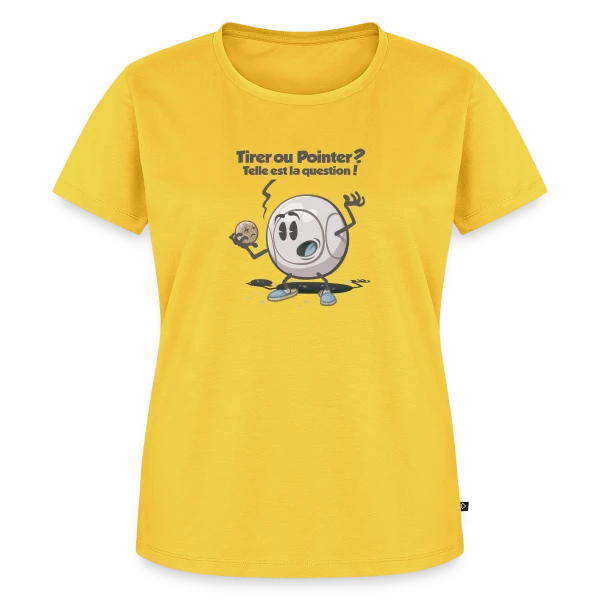 Maquette de T-shirt Premium bio Femme « Pétanque : Tirer ou pointer ? » à personnaliser