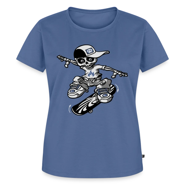 Maquette de T-shirt Premium bio Femme « Squelette Skateur : Le Rider de l'Au-delà » à personnaliser