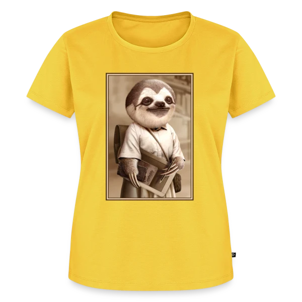 Maquette de T-shirt Premium bio Femme « Le Paresseux Écolier » à personnaliser
