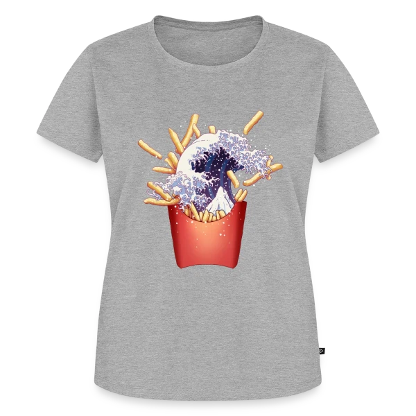 Maquette de T-shirt Premium bio Femme « La Grande Vague de Kanagawa et Frites » à personnaliser