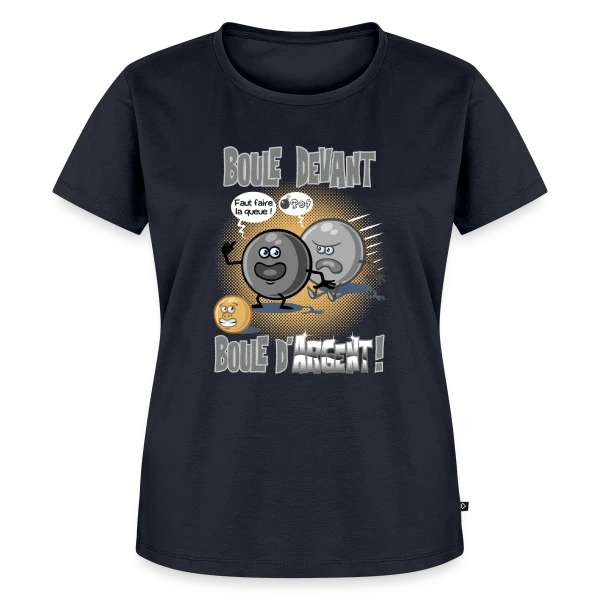 Maquette de T-shirt Premium bio Femme « Boule devant boule d'argent - Pétanque » à personnaliser