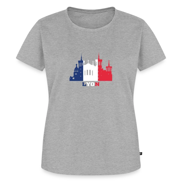 Maquette de T-shirt Premium bio Femme « Lyon Monuments Drapeau » à personnaliser