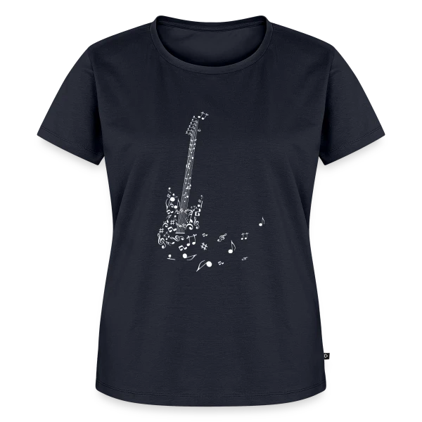 Maquette de T-shirt Premium bio Femme « Guitare et Notes Volantes : La Musique en Liberté » à personnaliser