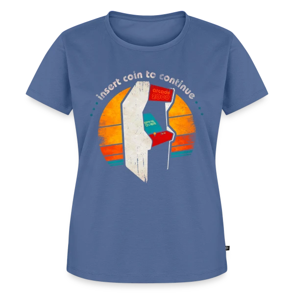 Maquette de T-shirt Premium bio Femme « Arcade Rétro Années 80 : Insert Coin to Continue » à personnaliser