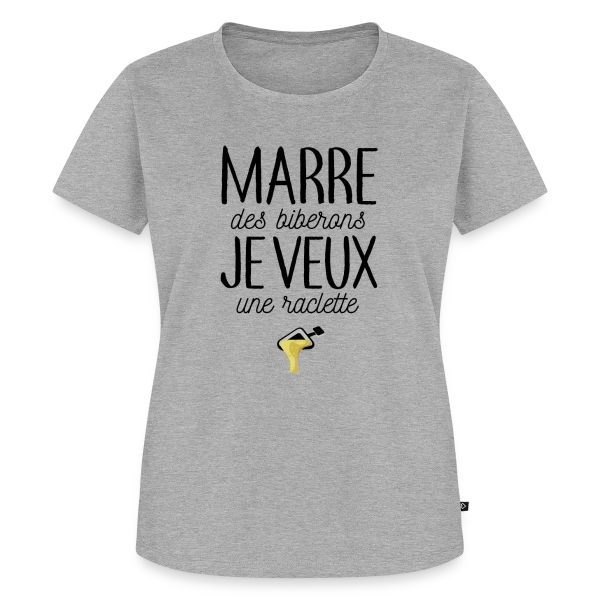 Maquette de T-shirt Premium bio Femme « Bébé Gourmand : Marre des Biberons, Je Veux une Raclette ! » à personnaliser