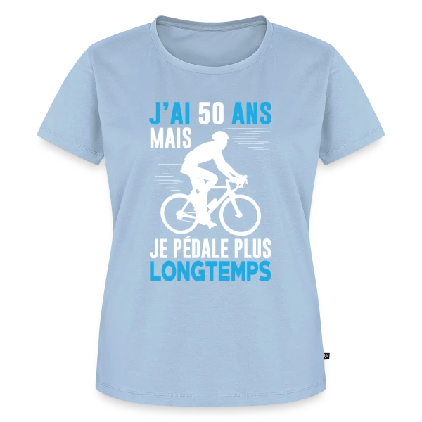 Maquette de T-shirt Premium bio Femme « J'ai 50 Ans mais je Pédale Plus Longtemps - Humour Cycliste Anniversaire » à personnaliser