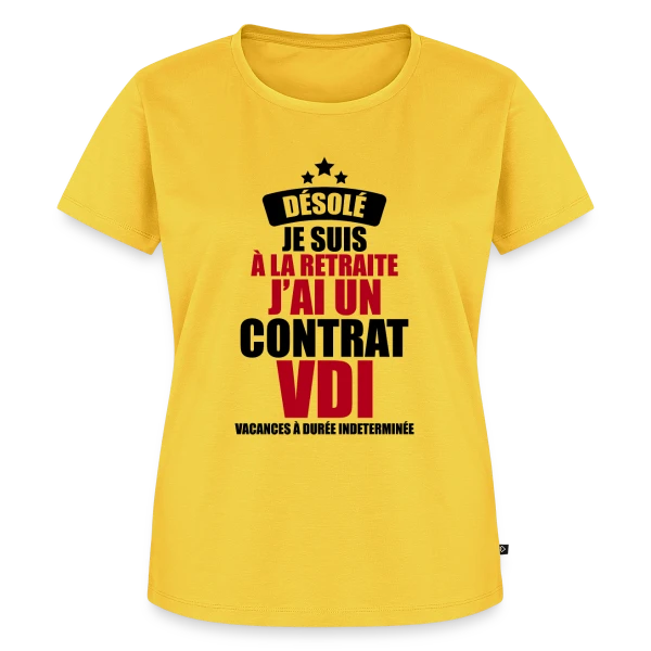 Maquette de T-shirt Premium bio Femme « Retraite : Contrat VDI (Vacances Durée Indéterminée) » à personnaliser
