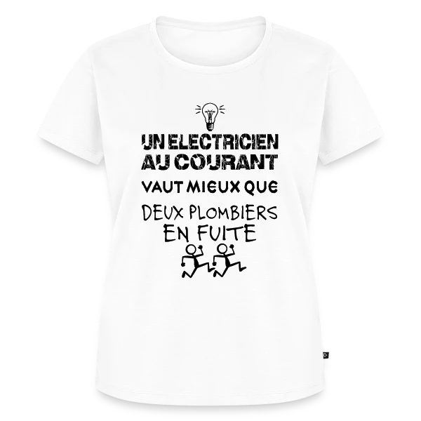 Maquette de T-shirt Premium bio Femme « Électricien au Courant | T-Shirt Humour Pro du Câble » à personnaliser