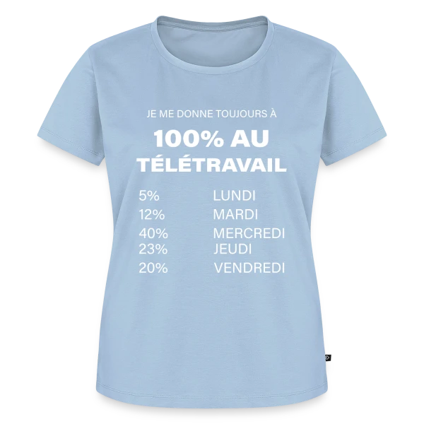 Maquette de T-shirt Premium bio Femme « Télétravail J'Adore » à personnaliser