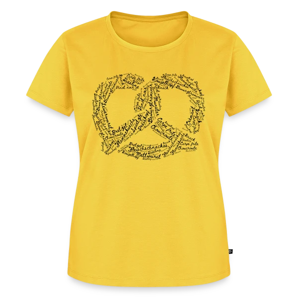 Maquette de T-shirt Premium bio Femme « Brezel Mots Alsaciens Gourmands » à personnaliser