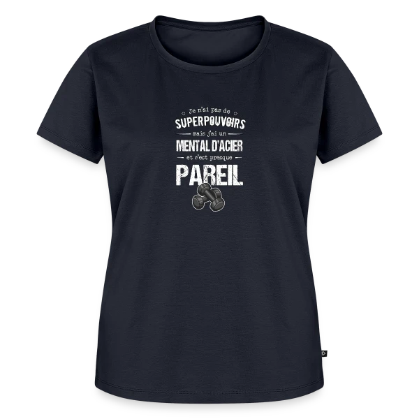 Maquette de T-shirt Premium bio Femme « Motivation Sport: Mental d'Acier » à personnaliser