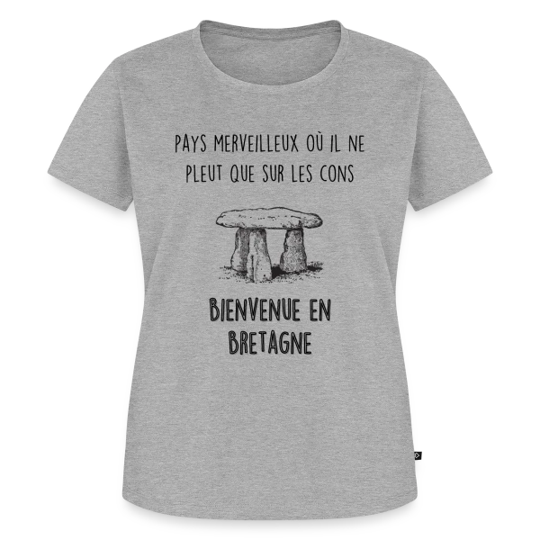 Maquette de T-shirt Premium bio Femme « Bretagne Dolmen Humour » à personnaliser