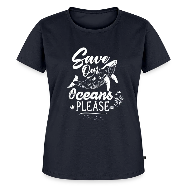 Maquette de T-shirt Premium bio Femme « Sauvons Nos Océans » à personnaliser