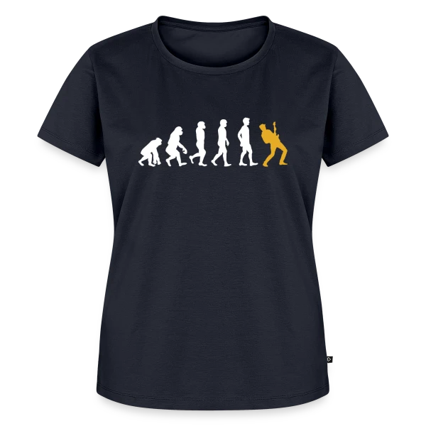 Maquette de T-shirt Premium bio Femme « Évolution du Guitariste : De l'Homme à la Guitare » à personnaliser