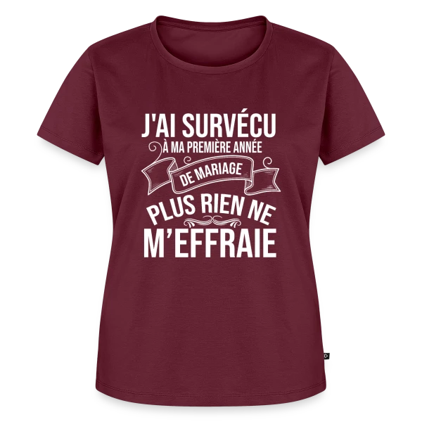 Maquette de T-shirt Premium bio Femme « 1 An de Mariage - J'ai Survécu ! Humour Couple » à personnaliser