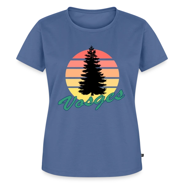 Maquette de T-shirt Premium bio Femme « Vosges : Sapin au Coucher de Soleil Vintage » à personnaliser