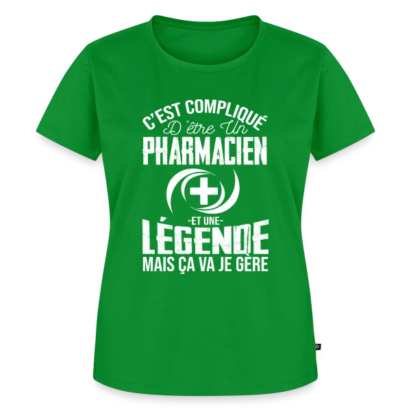Maquette de T-shirt Premium bio Femme « Pharmacien Légende - Humour C'est compliqué mais je gère » à personnaliser