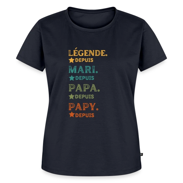 Maquette de T-shirt Premium bio Femme « Légende Personnalisée : Mari, Papa, Papy Depuis [Année] » à personnaliser