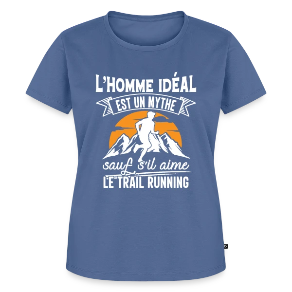 Maquette de T-shirt Premium bio Femme « L'Homme Idéal Aime le Trail Running : Un Mythe Réel ! » à personnaliser