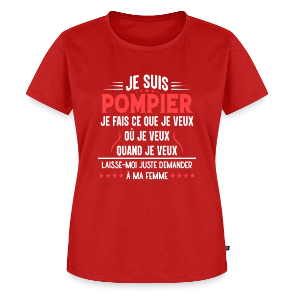 Maquette de T-shirt Premium bio Femme « Pompier en Couple - Laissez-moi Demander à Ma Femme ! Humour » à personnaliser
