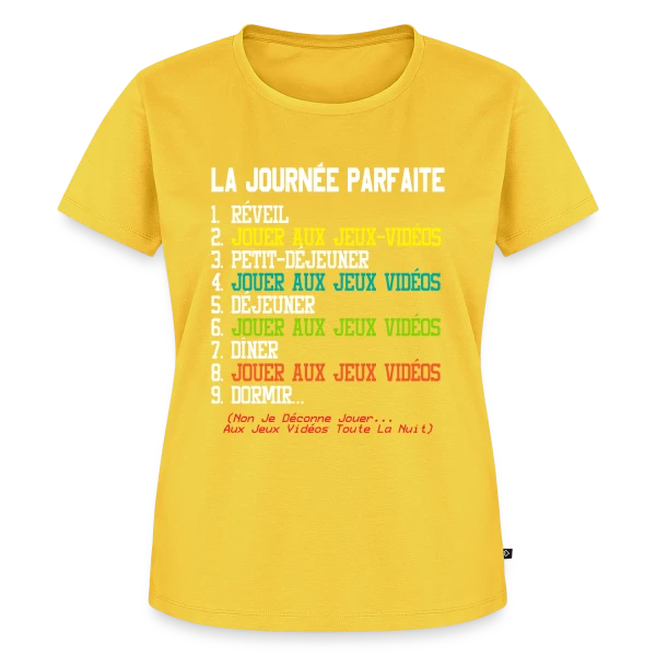 Maquette de T-shirt Premium bio Femme « 'La Journée Parfaite du Gamer' - Humour Geek » à personnaliser