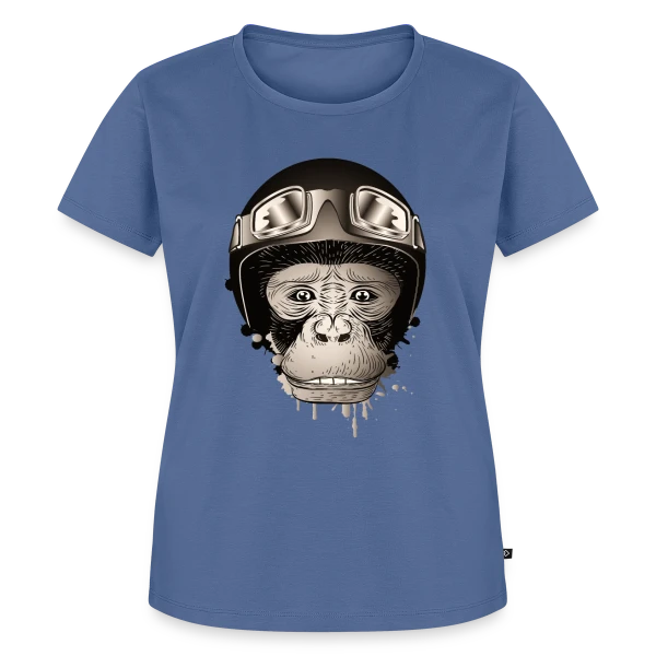 Maquette de T-shirt Premium bio Femme « Chimpanzé Motard Rétro – L'Aventure à Deux Roues » à personnaliser