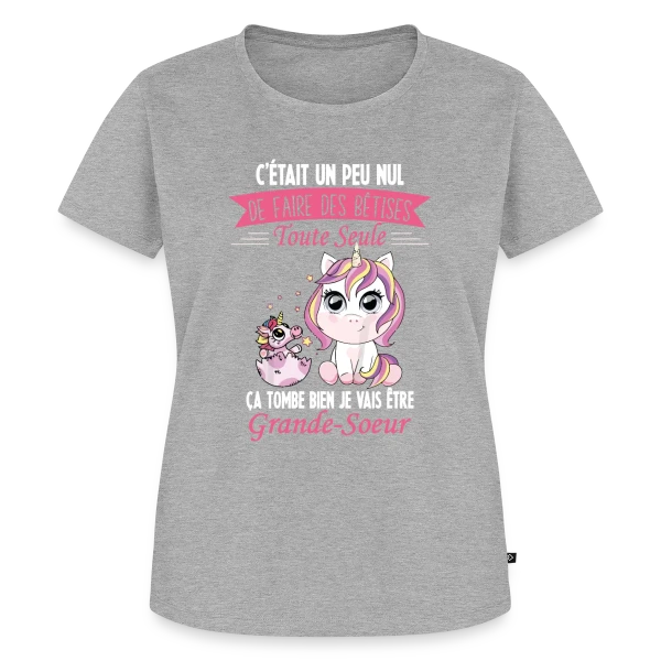 Maquette de T-shirt Premium bio Femme « Future Grande Sœur Licorne » à personnaliser