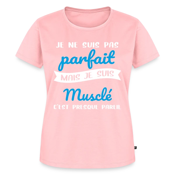 Maquette de T-shirt Premium bio Femme « Musculation : Pas Parfait, Mais Musclé ! Humour Fitness » à personnaliser