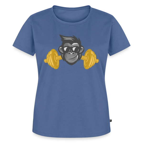 Maquette de T-shirt Premium bio Femme « Le Singe Musclé : Gainz et Squats à la Salle » à personnaliser