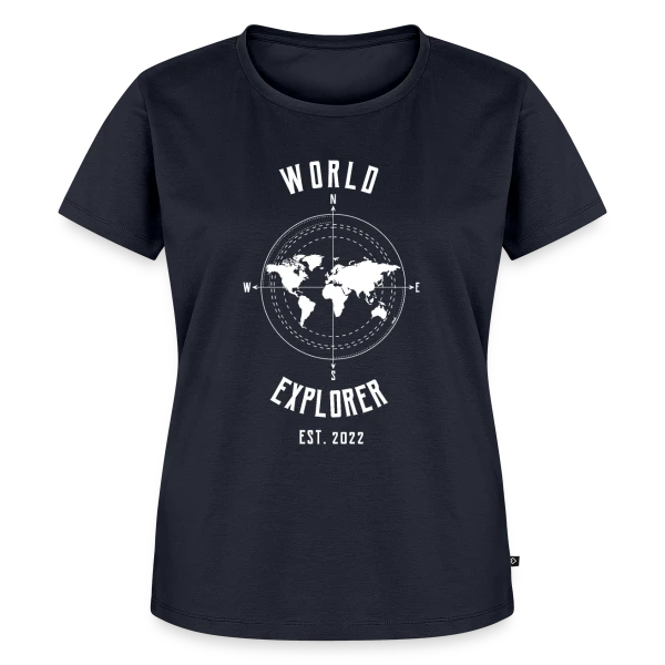 Maquette de T-shirt Premium bio Femme « Voyageur Minimaliste » à personnaliser