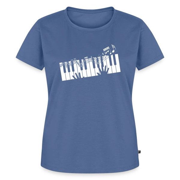 Maquette de T-shirt Premium bio Femme « Clavier de Piano & Notes de Musique Élégantes » à personnaliser