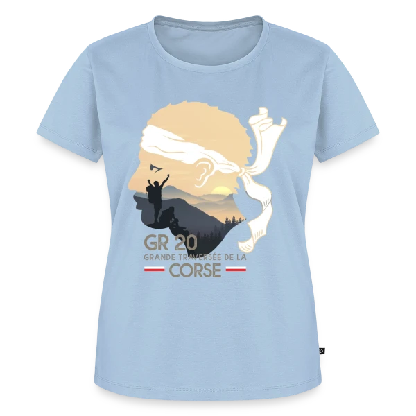 Maquette de T-shirt Premium bio Femme « GR20 Corse Randonnée Épique » à personnaliser