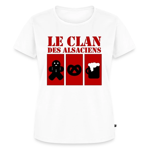 Maquette de T-shirt Premium bio Femme « Le Clan des Alsaciens: Référence Culte Elsass » à personnaliser
