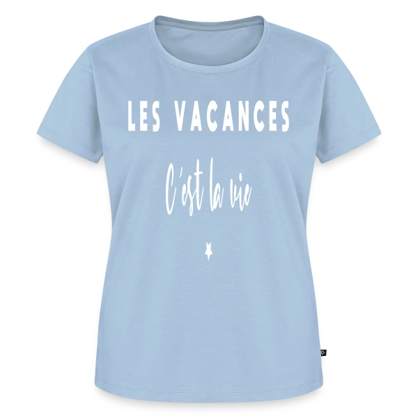 Maquette de T-shirt Premium bio Femme « Les Vacances, C'est la Vie : Évasion et Humour » à personnaliser