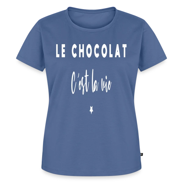 Maquette de T-shirt Premium bio Femme « Le Chocolat, C'est la Vie : Douceur et Humour » à personnaliser