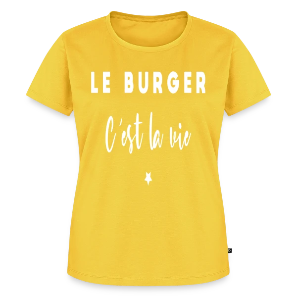 Maquette de T-shirt Premium bio Femme « Le Burger, C'est la Vie : Passion Gourmande » à personnaliser