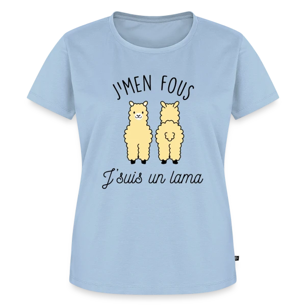 Maquette de T-shirt Premium bio Femme « "J'men fous j'suis un lama" - Humour Décalé » à personnaliser