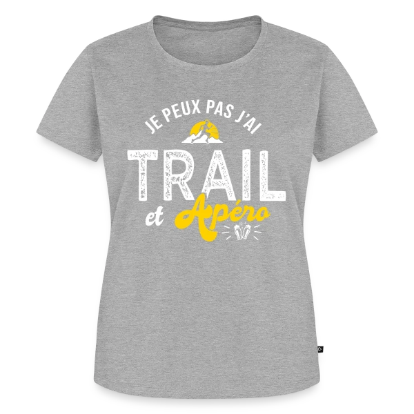 Maquette de T-shirt Premium bio Femme « Je Peux Pas, J'ai Trail et Apéro Run Ultra Trail » à personnaliser