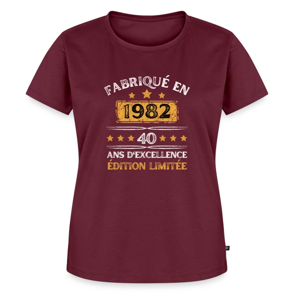 Maquette de T-shirt Premium bio Femme « 40 Ans Anniversaire : Fabriqué en 1982 Édition Vintage » à personnaliser