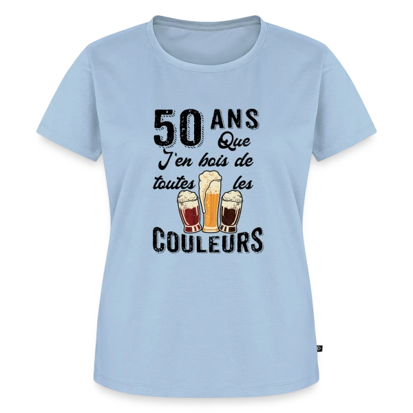 Maquette de T-shirt Premium bio Femme « 50 Ans Toutes les Couleurs de Bière » à personnaliser