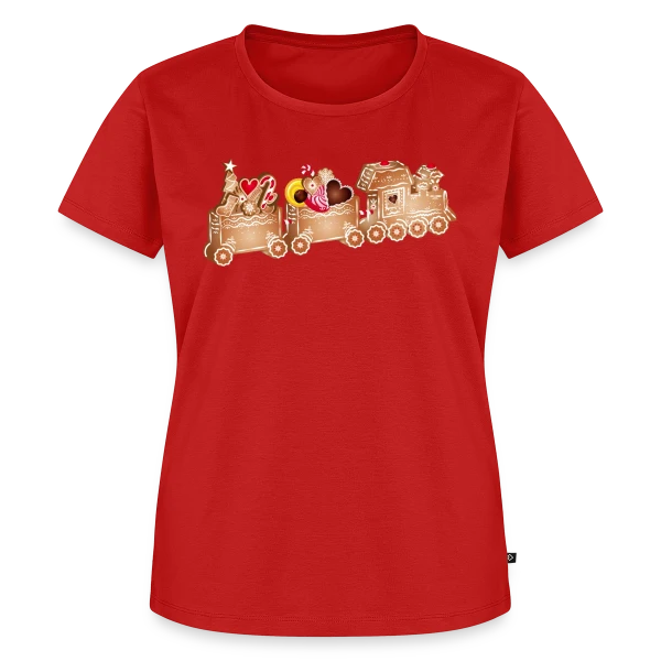 Maquette de T-shirt Premium bio Femme « Adorable Train de Pain d'Épices 3D pour Noël » à personnaliser